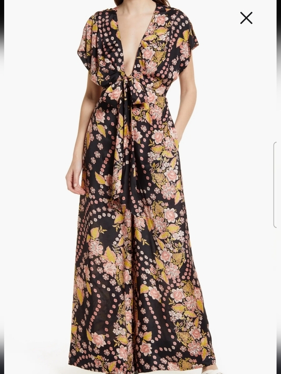 Free People Pants - Free People Black Floral Tie-Front Jump Suite.